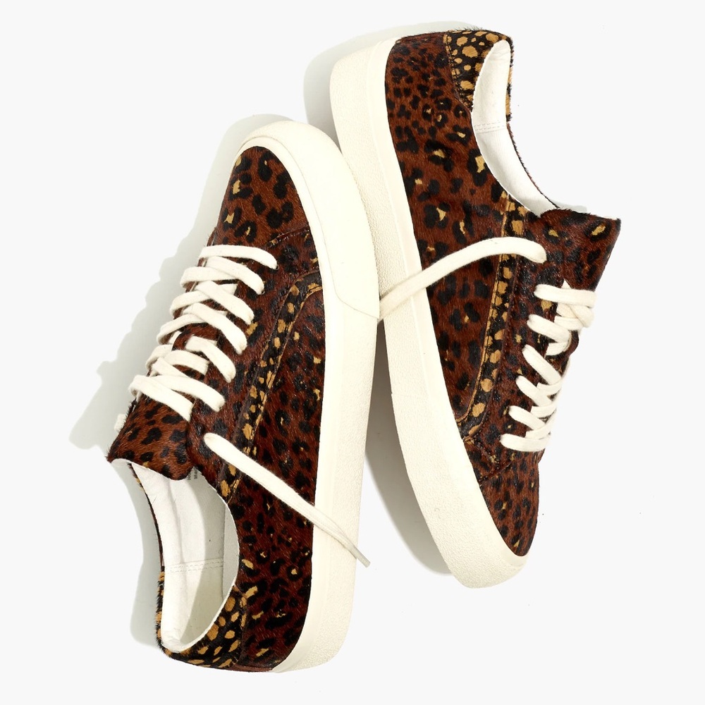 NWOT Madewell Sidewalk Low-Top Sneakers in Painted Leopard Colorblock Calf Hair